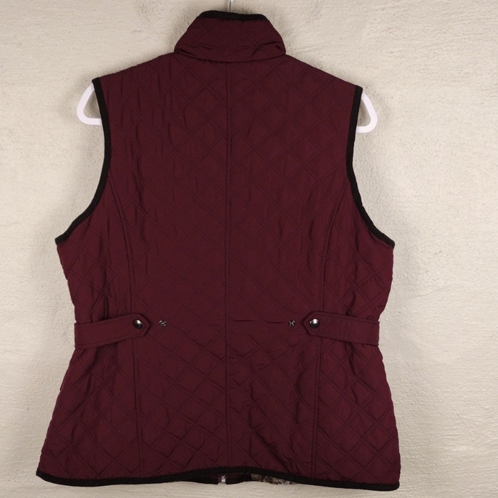Weatherproof Burgundy Quilted Faux Fur High Collar Zip Up Outdoor Vest Jacket - Picture 10 of 16